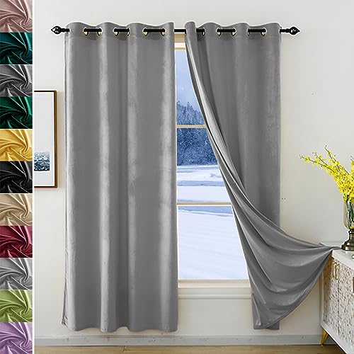 JRUI Abdunkelnde Vorhänge, übergardinen Blickdicht 1er Set 120x260cm (HXB), Samt Vorhang mit ösen, Vorhänge Schlafzimmer, Thermovorhang Hitzeschutz, Sonnenschutz Vorhang, Curtains Hellgrau von JRUI