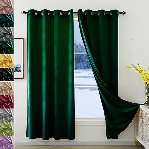 JRUI Blackout Vorhang, Gardinen Blickdicht 1er Set 210x180cm (HXB), Samtvorhang mit ösen, Vorhang Schlafzimmer, Thermovorhang Gegen KäLte, Vorhang Schallschutz, Curtains Grün-2 von JRUI