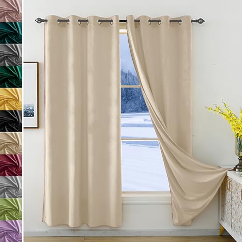 JRUI Vorhang Verdunkelung, übergardinen Blickdicht 1er Set 180x200cm (HXB), Vorhänge Samt mit ösen, Gardinen Schlafzimmer, Thermovorhang, Hitzeabweisende Vorhänge, Curtains Beige von JRUI