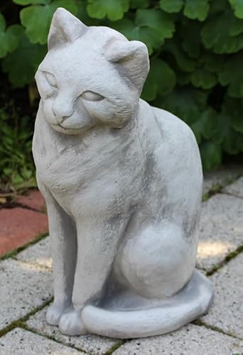 Dekofigur Tier Deko Figur Katze sitzend H 31 cm patiniert Gartenfigur Dekofigur aus Beton von JS Garten Deko