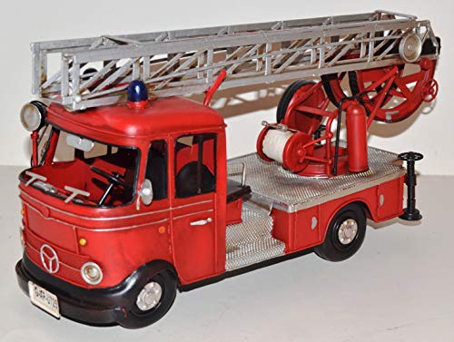 JS Garten Deko Blechauto Nostalgie Modellauto Oldtimer Marke Mercedes-Benz L 405 Feuerwehr Drehleiter aus Blech L 38 cm von JS Garten Deko