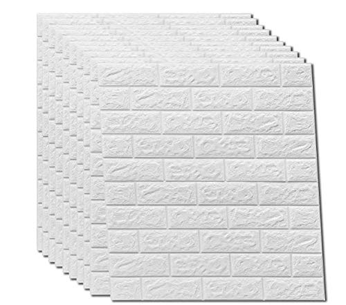 3D Wandpaneele Selbstklebend Steinoptik Tapete, Wasserfest Ziegelstein Wandtattoo PVC 77 CM x 70 CM (10, Weiß) von JS