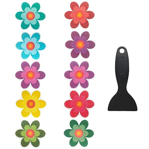 JSKWIKE 10 Pcs Badewanne Anti Rutsch Aufkleber Selbstklebend Anti Rutsch Sticker Dusche PEVA Rutschschutz Sticker Pads in Blumen Formen Badewannen Sticker für Badezimmer Dusche Wanne von JSKWIKE