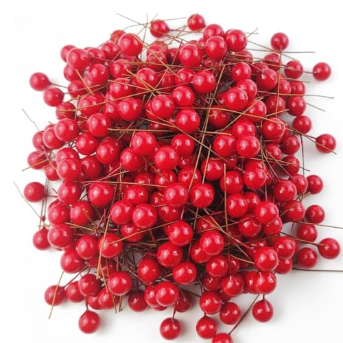 JSKWIKE 200 Pcs Beeren aus Stechpalmen für Weihnachten künstliche Beeren für Dekoration von Weihnachtsgirlande, Girlande zur Dekoration von Weihnachtsfeiern von JSKWIKE