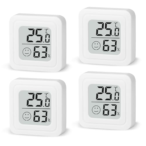 4 Stück luftfeuchtigkeitsmesser Thermometer Innen Digitales Mini Thermo Hygrometer LCD Indoor Thermometer Innen für Babyzimmer Wohnzimmer Büro Gewächshaus (Weiß) von JSMTKJ