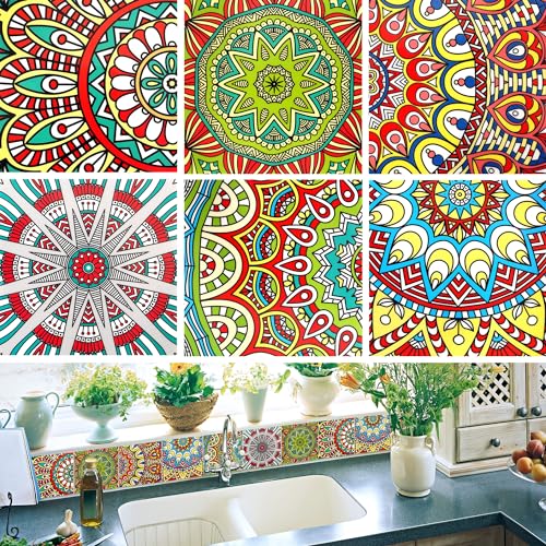 Fliesenaufkleber 24 Stück, 20×20 cm DIY Marokkanischer Fliesenfolie, Mosaik Wasserdicht Selbstklebende Fliesensticker für Küche,Schrank,Möbel,Tisch von JSMTKJ