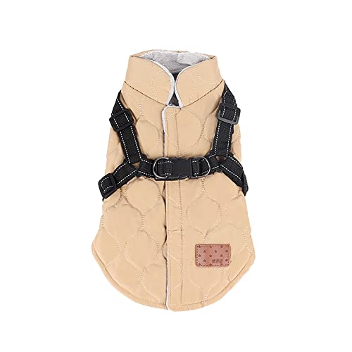 JSSEVN Wasserdichter Hundemantel, winddicht, kaltes Wetter, Fleece-Weste, warme Hundejacke, Pulloververschluss, Leinenring, reflektierend, Khaki L von ＪＳＳＥＶＮ