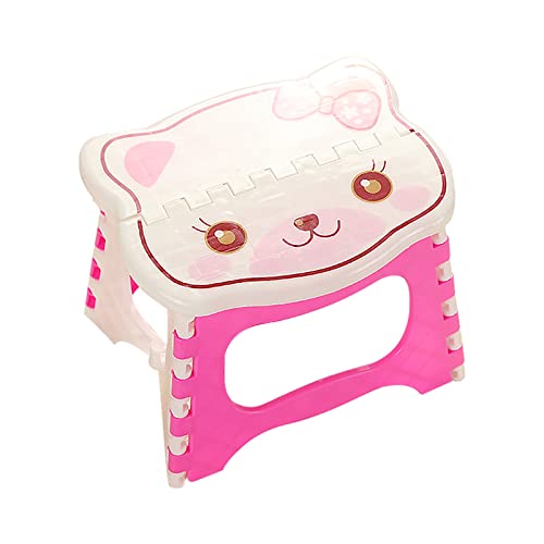 Klappstuhl aus Kunststoff, groß, tragbar, Cartoon-Hocker, Outdoor-Angelhocker, Ein-Key-Öffnung, faltbarer Tritthocker, rutschfester Tritthocker für Kinder, rosa Katzen-Stil von ＪＳＳＥＶＮ