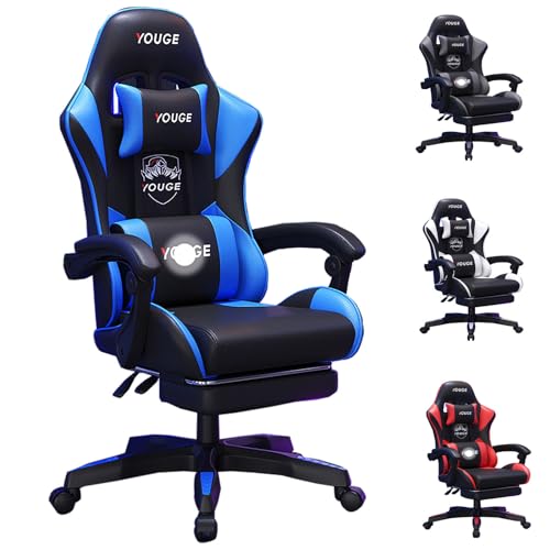 JSWHYBD Gaming-Stuhl Mit Lendenwirbelmassage Computerstuhl Mit Fußstütze Ergonomischer Gaming-Stuhl Bürositz Mit Weitem Winkel Neigbar Geeignet Für Büro-Gaming-live-Streaming withfootrest Blackblue von JSWHYBD