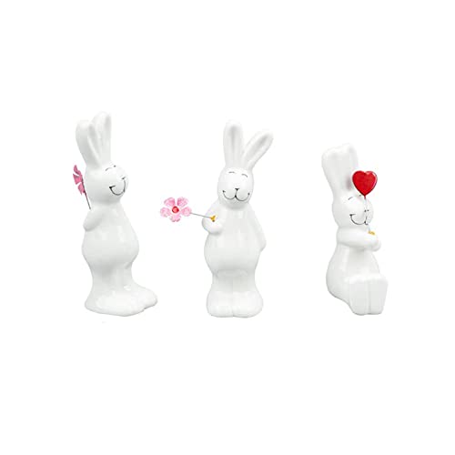 JTBDWOSK 3 Stücke Porzellan Hase Weiß Kaninchen Figur Keramik Hase Weiss Hase Figuren Tierfigur Bunny Dekofigur Dekohase Tischdeko für Jahr des Kaninchens Deko Tischdeko,Weiß von JTBDWOSK