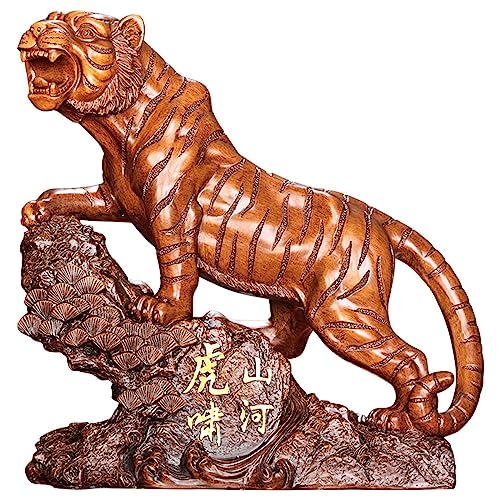 JTBDWOSK Dekofigur Tiger Statue Mit Chinesische Gravur- Tiger Auf Steine- Harz Feng Shui Dekoration Moderne Skulptur Für Büro, Schreibtsich,Braun von JTBDWOSK