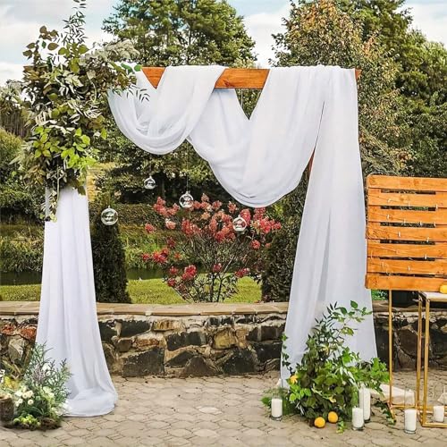 Querbehang Freihanddeko, 130x550cm Hochzeit Vorhang Deko Weiss transparentem Voile Hochzeitsbogen Gardinen Tüll Foto Hintergrund Vorhangschal für Fotografie Party Hochzeit Geburtstag Taufe - Weiß von JTOOYS