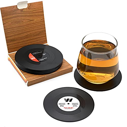 Untersetzer rund für Gläser, 6er Set Glasuntersetzer Vinyl Schallplatten Untersetzer rutschfeste Isolierte Kaffee Getränke Matte für Dekoration von Bars Cafés Dessertläden Haus Party Büro von JTOOYS