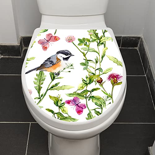 JUNGEN Aufkleber für Toilettensitz Klodeckel Aufkleber WC Sitz Aufkleber Selbstklebendes Papier Badezimmer Toiletten Dekoration- Motiv Aquarell-Vogel-Schmetterling von JUNGEN