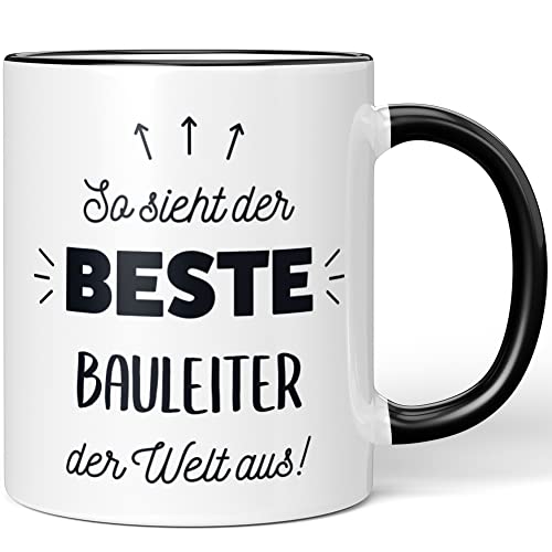 JUNIWORDS Tasse, So sieht der beste Bauleiter der Welt aus!, Schwarz (5844359) von JUNIWORDS