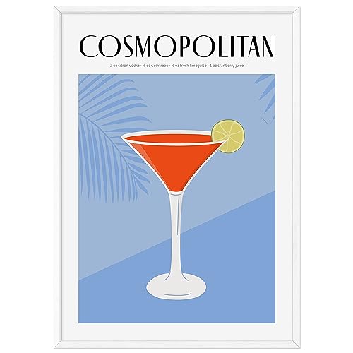 JUNOMI® Cosmopolitan Poster DIN A2, Cocktail, Longdrink, Bar, Getränke, Cocktail Set | mit Rahmen Weiß von JUNOMI
