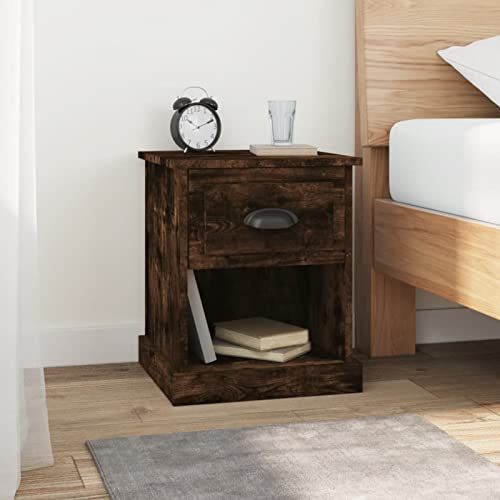 JUNZAI Nachttisch, Nachtschrank, Nachtkästchen, Bedside Table, Komodenschrank, Nachtkommode, Beistelltisch, Schlafzimmer Möbel, Nightstand, Räuchereiche 39x39x47,5 cm Holzwerkstoff von JUNZAI