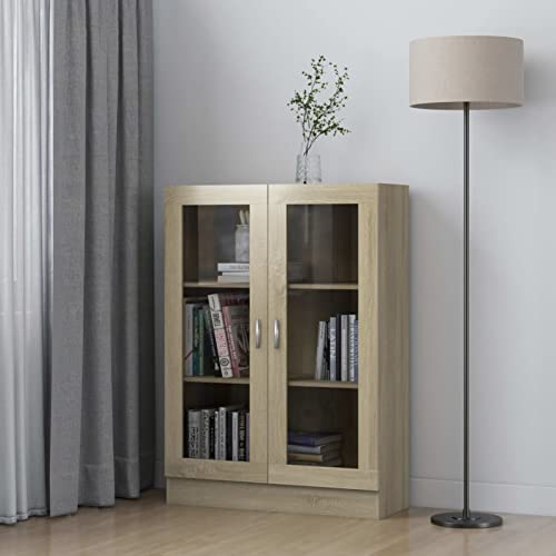 JUNZAI Vitrinenschrank, Vitrine, Wandschrank, Schrank Regal, Glasregal, Glasvitrine Stehend, Eckvitrine, Manga Regal, Sonoma-Eiche 82,5x30,5x115 cm Spanplatte von JUNZAI