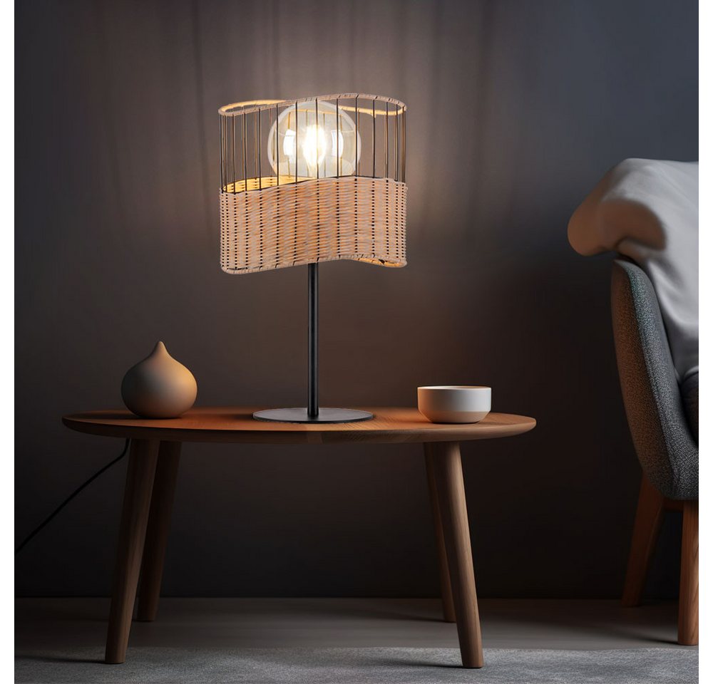 JUST LIGHT Stehlampe, Leuchtmittel nicht inklusive, Tischleuchte Wohnzimmerlampe Metall schwarz Holzgeflecht E27 H 42 cm von JUST LIGHT