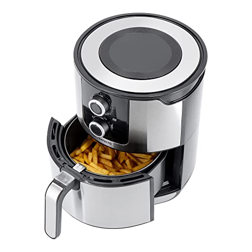 Heißluftfritteuse XL 4L - Airfryer bis 200°C - Frittieren ohne Öl mit Programmen bis 1000g - 1400W Air Fryer mit Timer Edelstahl - Heißluft Fritteuse ohne Fett - Heissluftfriteuse für Pommes von JUST PERFECTO HOUSEHOLD APPLIANCES