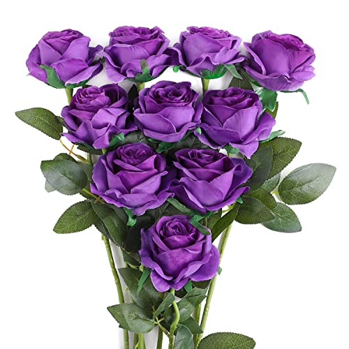 JUSTOYOU 10 Pack Seide Künstliche Rose Blumen Brautstrauss Blumen(Lila) von JUSTOYOU