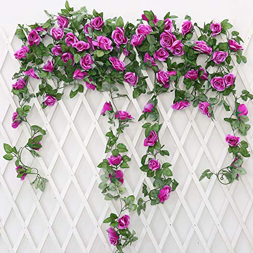 JUSTOYOU 2 Pack 7.2ft Künstliche Fake Rose Girlande Reben Hängende Seide Blumen für Outdoor Indoor Hochzeit Wand Badroom Dekoration (Lila) von JUSTOYOU