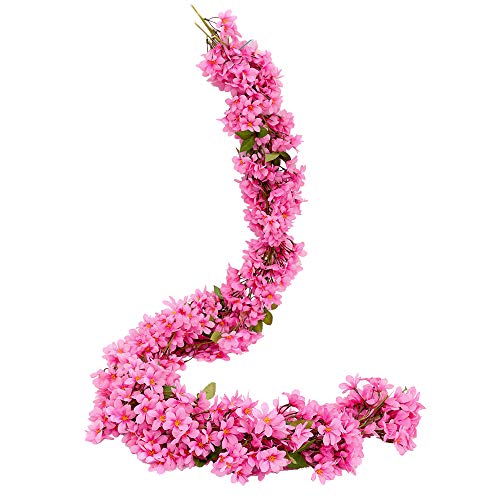 JUSTOYOU 2 Stücke 5.7FT Künstliche Sakura Kirschblüte Blumen Hängen Reben Gefälschte Sakura Garland Gefälschte Orientalischen Kirschkranz Hausgarten Party Hochzeit Decor（Rosenrot） von JUSTOYOU