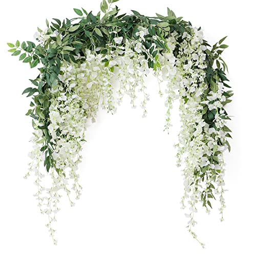 JUSTOYOU 2PCS 7FT Künstliche Wisteria Girlande Künstliche Wisteria Girlande für Hochzeit Wand Ballsaal Dekoration im Freien (weiß) von JUSTOYOU