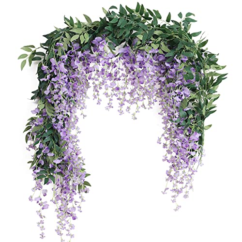 JUSTOYOU 2pcs 7FT Künstliche Wisteria Vine Girlande Gefälschte Blume Wisteria Girlanden für Outdoor Indoor Hochzeit Wand Badezimmer Dekoration (Lila) von JUSTOYOU