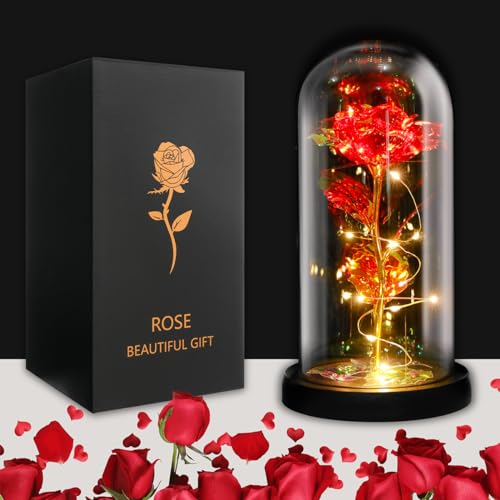 JUSTOYOU Rosen-Geschenke für Frauen, Mütter, Ehefrau, bunte künstliche Rosen, Geschenke für Frauen, für immer in Glaskuppel, Regenbogen-Rose für Geburtstag, Weihnachten, Muttertag, Dekorationen von JUSTOYOU