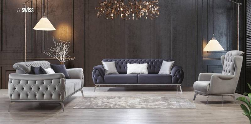 JVmoebel Chesterfield-Sofa Sofagarnitur 3+3+1 Sitzer Blau Sessel Luxus Chesterfield Luxus, Made in Europe von JVmoebel