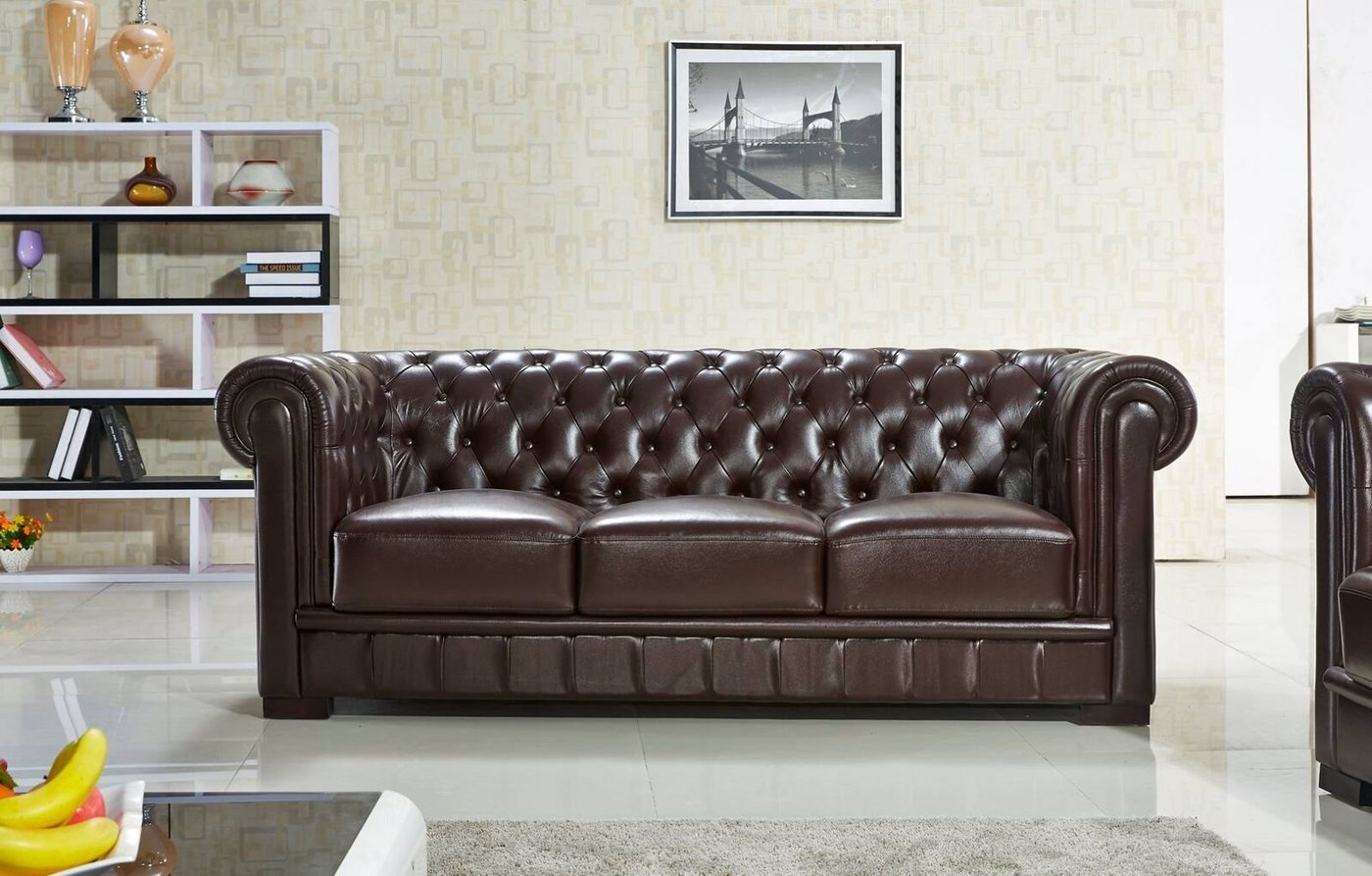 JVmoebel Chesterfield-Sofa Dreisitzer Couch Polster Design Sofa 3er Braun 100% Leder Sofort, 1 Teile, Made in Europa von JVmoebel