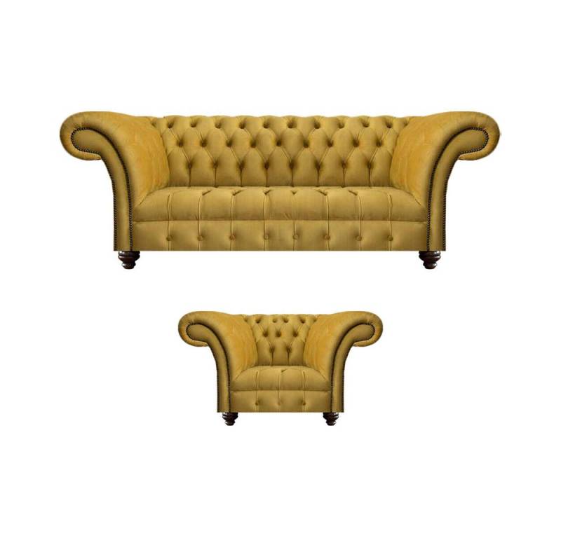 JVmoebel Chesterfield-Sofa Sofa Set Sessel Luxus Textil Sofa Dreisitze Couch Chesterfield Möbel, 4 Teile, Made in Europa von JVmoebel