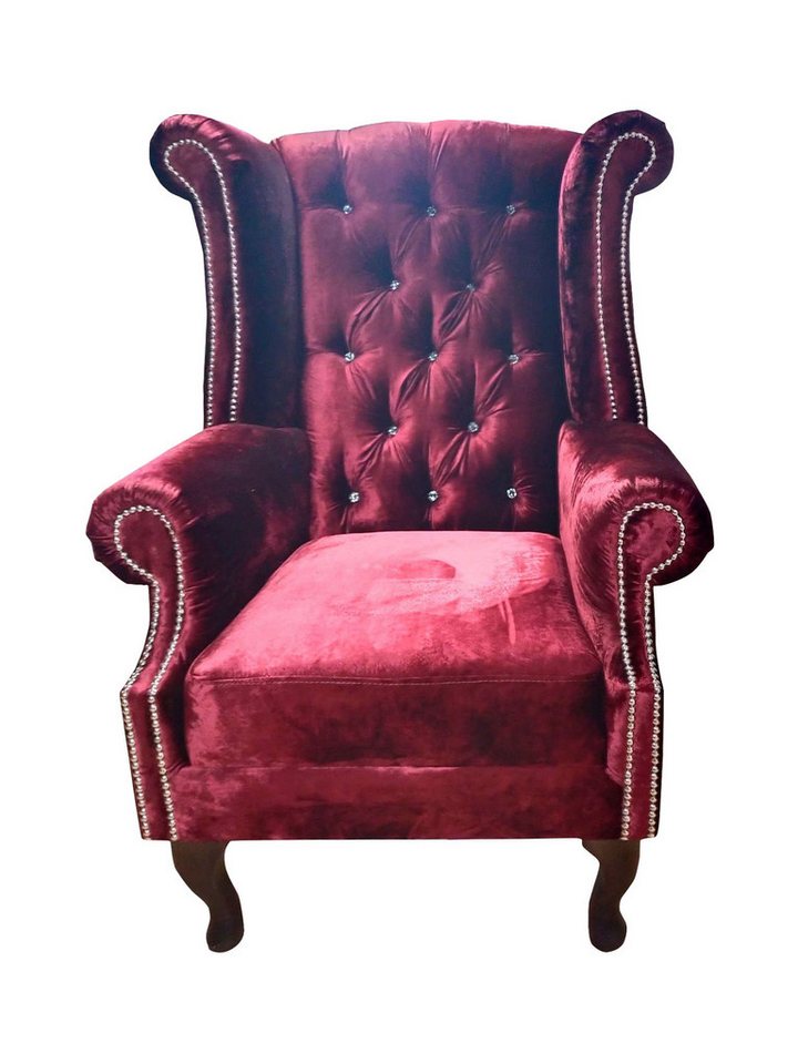 JVmoebel Ohrensessel, Ohrensessel Chesterfield Sessel Samt Rot Couch 1 Sitzer Modern Neu von JVmoebel