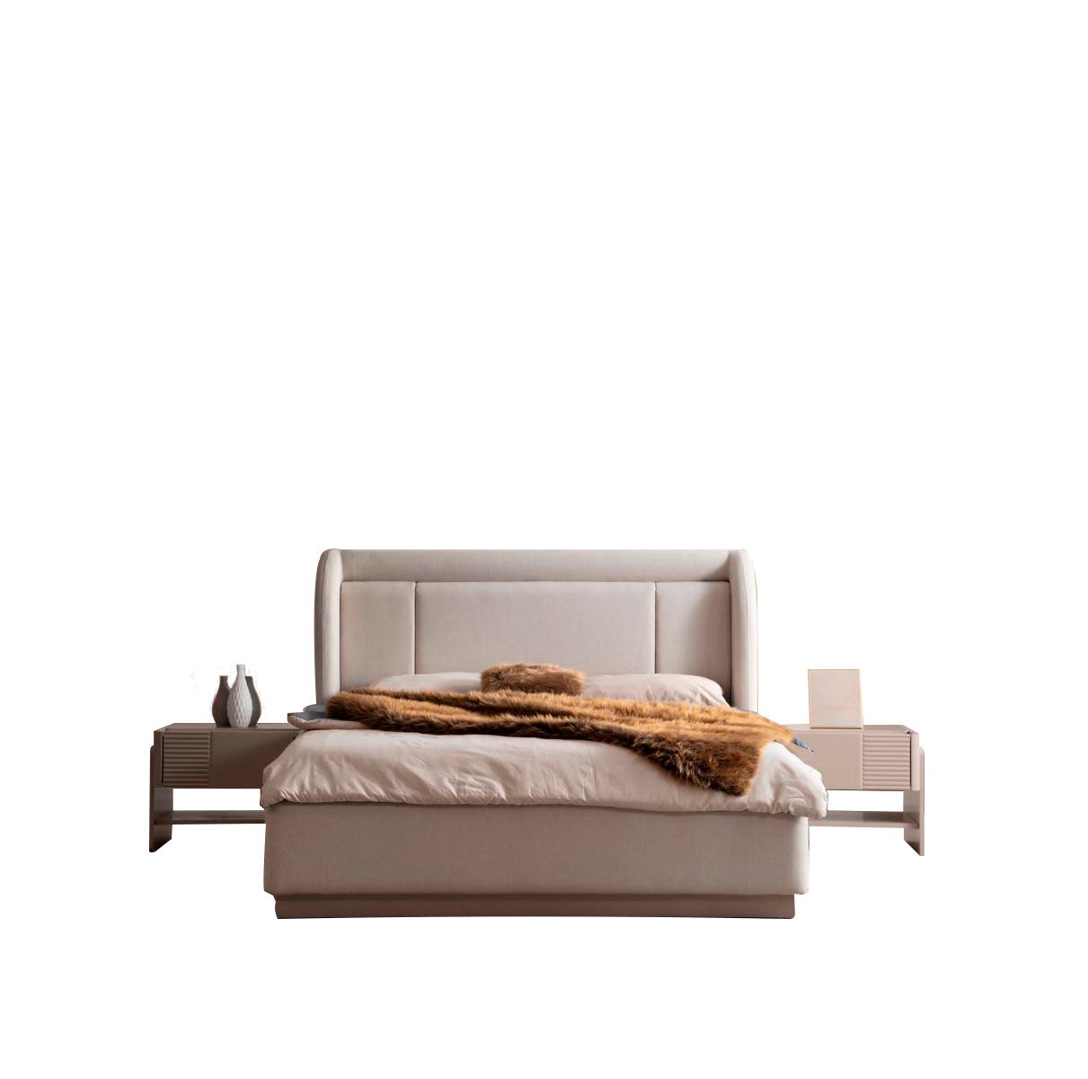 JVmoebel Schlafzimmer-Set Stilvolles Schlafzimmer Beiges Set Designer Nachtkonsolen Doppelbett, (3-St., Bett/2x Nachttische), Made in Europa von JVmoebel