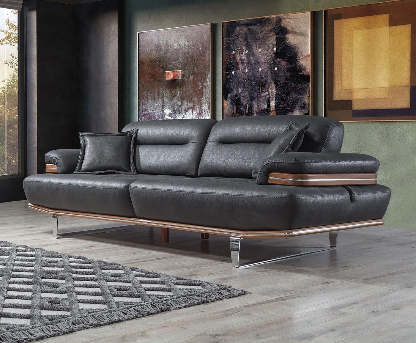 JVmoebel Sofa Dreisitzer Luxus Sofa 3 Sitz Sofas Sitz Leder Design Couch Möbel Stil, 1 Teile, Made in Europa von JVmoebel