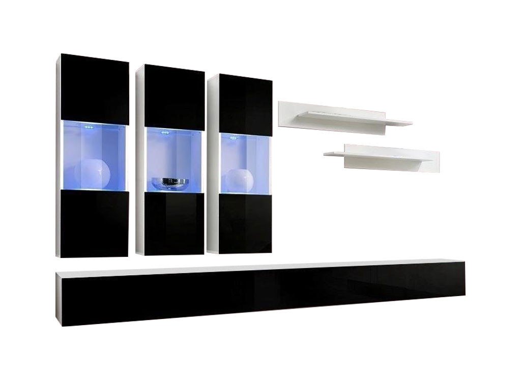 JVmoebel Wohnzimmer-Set Wohnzimmer Modern Wohnwand Designer Holzmöbel, (8-St., 1x Wohnwand + 2x TV Ständer + 3x Wandschrank + 2x Wandregal), Made in Europa von JVmoebel
