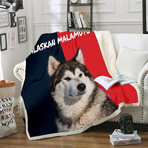 Alaskan Malamute Decken Tier Hund Flauschige Sherpa TV Sofa Bett Decken Warmer Winter Heim Kuscheldecke Wolle Fleecedecke für Erwachsene Kind 150x200cm von JWFGTT