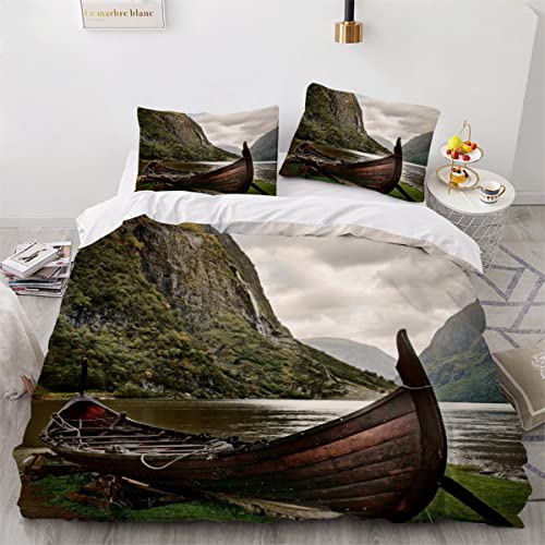 Viking Bettwäsche 135x200cm 3D Drucken Piratenschiff Viking Bettbezug Set Weich Microfaser Bettbezug Mit Reißverschluss für Kinder Jungen Mädchen Erwachsener 3 Teilig Hypoallergen Bettwaren von JWFGTT