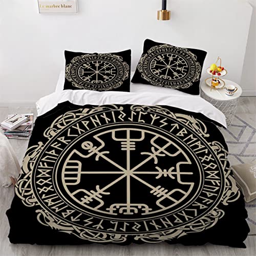 JWFGTT Viking Bettwäsche 3teilig 220x240cm Viking Magischer Runenkompass Drache Bettbezug Set 100% Polyester Warme Komfortabel Dekor Viking Kinderbettwäsche mit ReißVerschlus+2 Kissenbezug 80x80 von JWFGTT