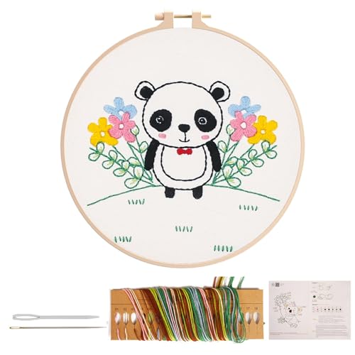 JXAXD Sticken für Anfänger Kit, Niedlicher Panda Cross Stitch Embroidery, Kinder Stickerei Starter Kit mit Kunststoff-Stickrahmen, Farbfäden und Werkzeuge, für DIY Kunst, Sticken von JXAXD