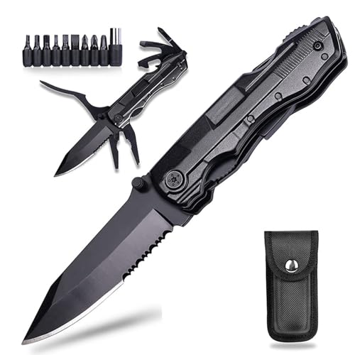 Taschenmesser Multitool Klappmesser, Messer Werkzeuge mit Nylonscheide Outdoor Gadget,Pocket Knife für Männer als Geschenke Geburtstagsgeschenk Weihnachtsgeschenke(Schwarz) von JXAXD