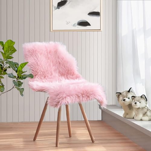 JXLOULAN Faux Lammfell Schaffell Teppich Rosa 50x80 cm, Longhair Flauschiger Teppich Wohnzimmer Deko, Weicher Fell Carpet für Stühle Sofa Schlafzimmer Kinderzimmer von JXLOULAN