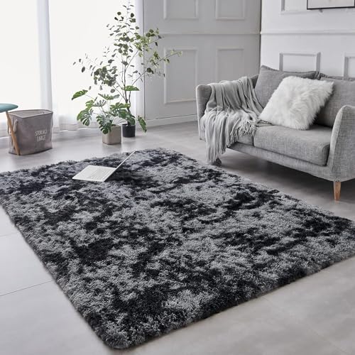 JXLOULAN Hochflor Teppich Wohnzimmer Deko Flauschiger Teppiche Dunkelgrau 80x120 cm,Schlafzimmer Deko Langflor Modern Shaggy Fluffy Teppiche von JXLOULAN