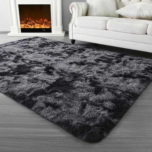 JXLOULAN Hochflor Teppich Wohnzimmer Deko Flauschiger Teppiche Dunkelgrau 80x160 cm,Schlafzimmer Deko Langflor Modern Shaggy Fluffy Teppiche von JXLOULAN