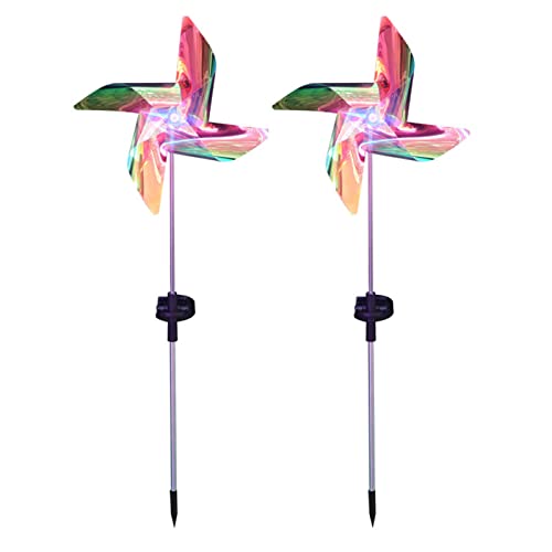 2 Stück Solar-Windspiel, Windmühlen-Gartenlichter mit Mehrfarbig Wechselnden LED-Metallpfählen, Dekorative Außenlampe für Hof und Garten(#1) von JYCRA