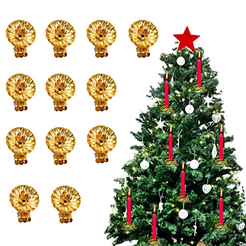 JYCRA 12 Stück Weihnachtskerzenhalter in Blumenform, Metall-Kerzenhalter mit Clips für Weihnachten, Party, Geburtstag, Gold von JYCRA