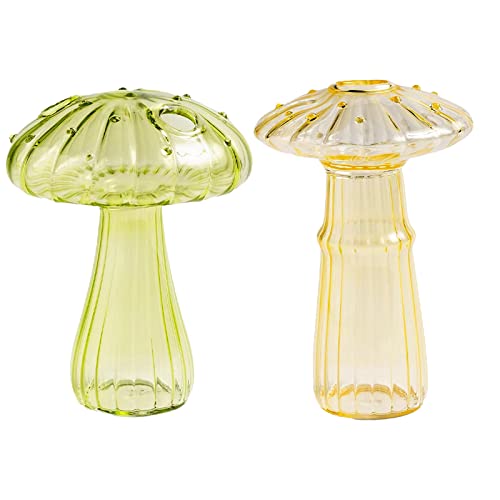 JYCRA 2 x Glas-Pilzvasen, Pilz-Glasvasen, Blumen-Pflanzgefäß, Vase, transparent, Terrarium-Vase, Behälter, klares Glas, Pflanzgefäß, Vase von JYCRA