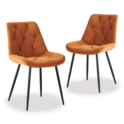 JYMTOM 2/4er Set Esszimmerstuhl Küchenstuhl Polsterstuhl mit Rückenlehne, Sitzbezug aus Samt, für Wohnzimmer, Esszimmer und Schlafzimmer, im modernen Design, 50 * 62 * 84cm (Orange,2) von JYMTOM