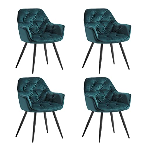 JYMTOM Esszimmerstühle mit dickem Samtstoff gepolsterter Sitz, Metallbeinen, Armlehnen und Rückenlehne Eckstuhl für Lounge Wohnzimmer(blaugrün,4) von JYMTOM